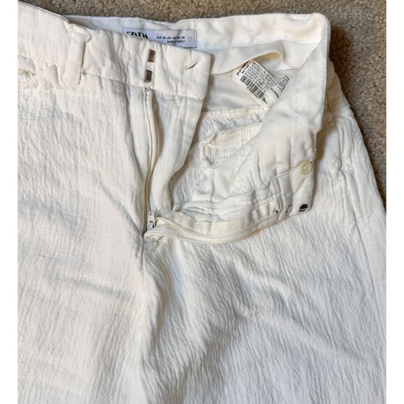 Zara Womens Ivory Textured Wide Leg Pants XS High-Waist Viscose/Linen Bohocore - Picture 4 of 13
